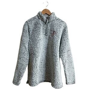 Poshmark grey embroidered quarter zip Sherpa Pullover, size XL